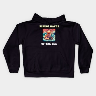 riding waves of the sea Kids Hoodie